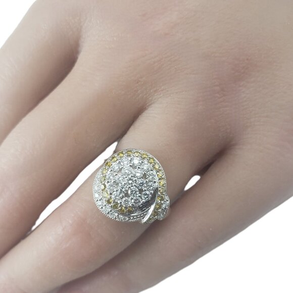 14 Karat White and Yellow Gold Yellow & White Diamond Cluster Ring Size 5 #22570